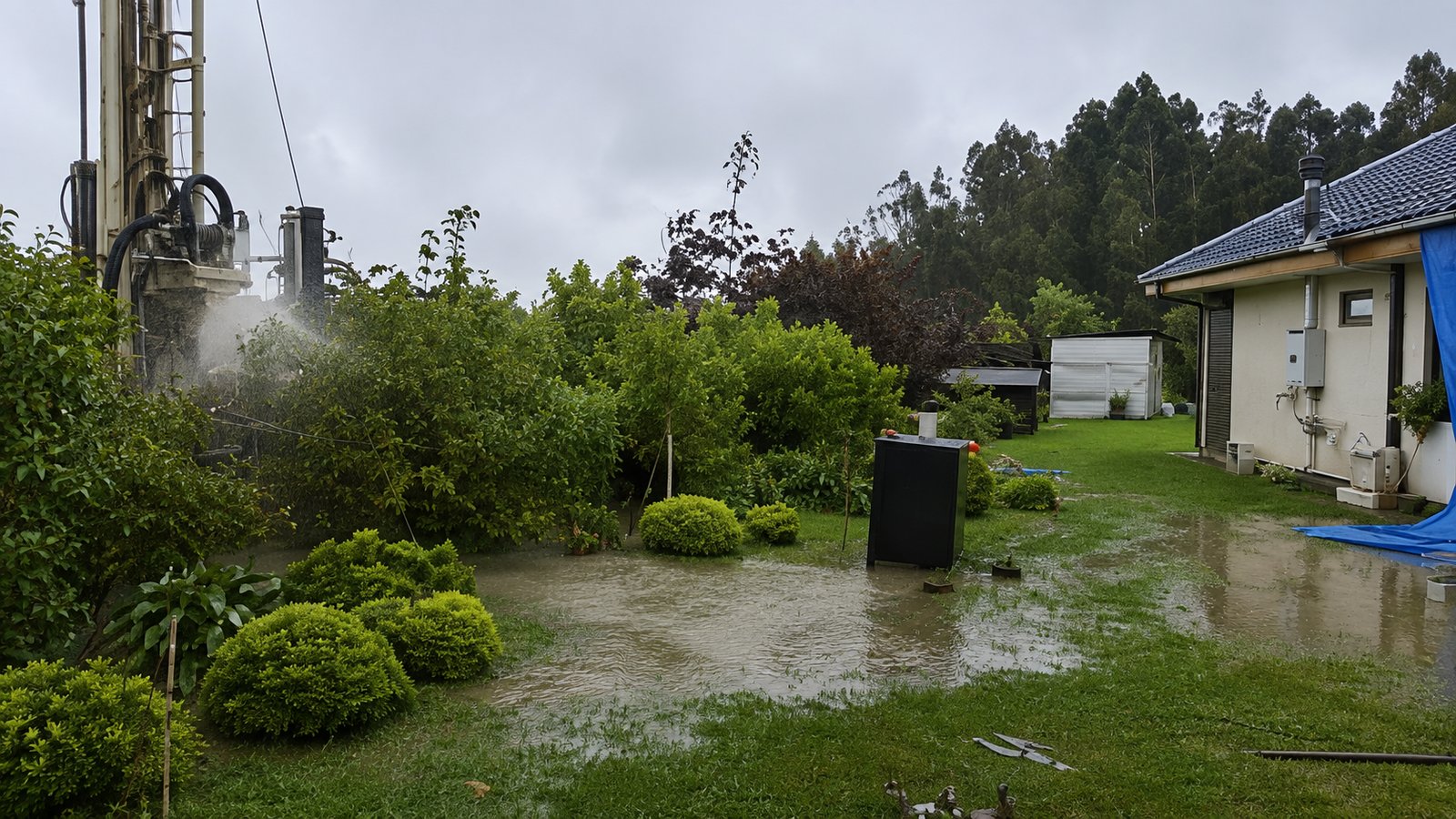 Equipo PERFOTEK trabajando bajo lluvia sin detener la faena